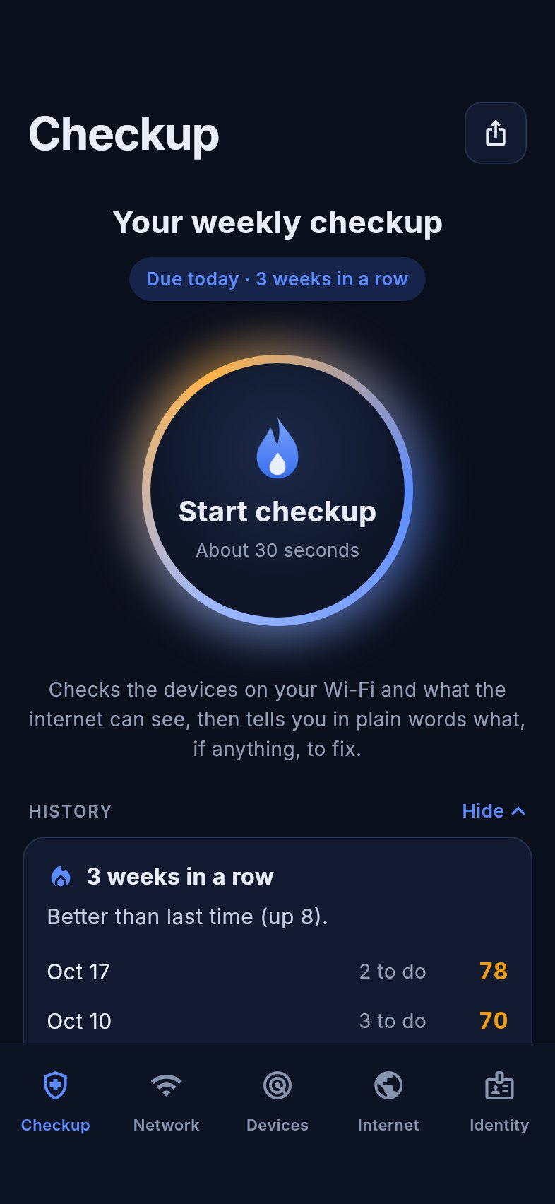Vigil Checkup screen showing a green 'Looks good' verdict